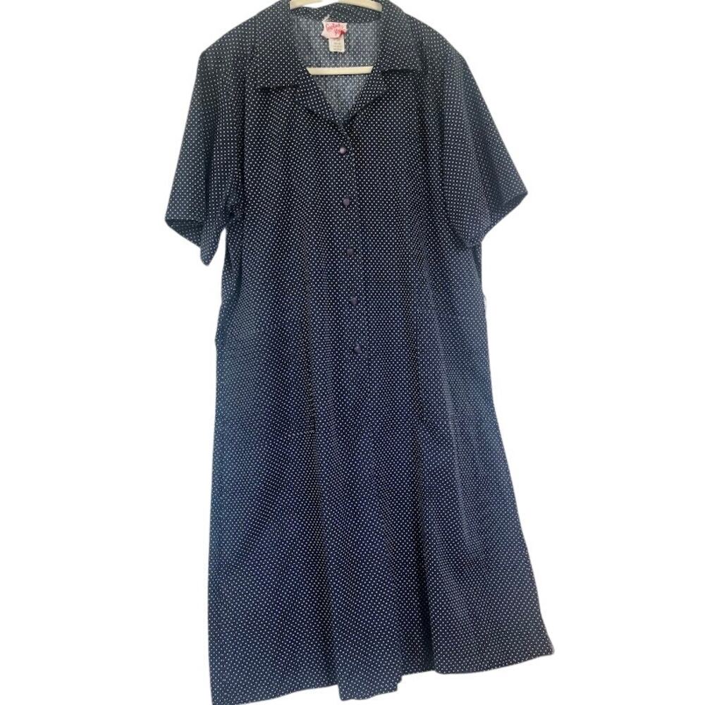 Vintage Carolina Maid Polka Dot Shirt Dress Made in USA Belted Midi